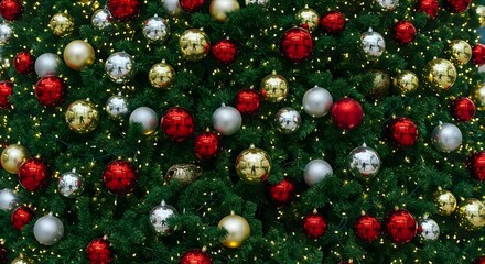 Close up of a christmas tree with colorful ornaments