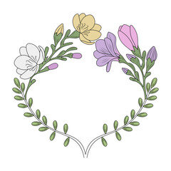 A vintage style illustration depicting freesia