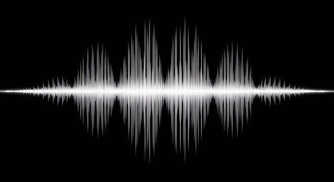 White sound waveform graphic on black background for audio visualization