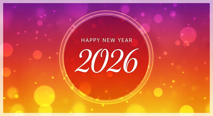 Happy new year 2026 greeting with festive bokeh light background