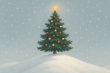 Naklejka premium Festive tree amidst gentle snowfall background