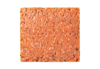 Isolated block of minced salmon with dill, ready to cook, fresh and savory, on its own