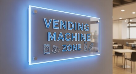 Illuminated Vending Machine Zone Signage in Modern Office Space and Cafeteria Setting