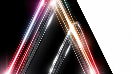 Abstract streaks of light in vibrant colors against a dark background with a white space on the right.