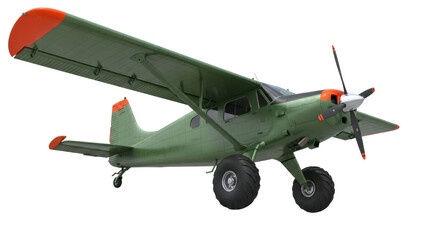 Isolated single-engine bush plane on a seamless backdrop offering high ground clearance