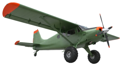 Isolated single-engine bush plane on a seamless backdrop offering high ground clearance