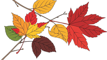 Vibrant Autumn Leaves on a Branch Illustration with Warm Colors