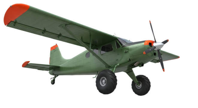 Isolated single-engine bush plane on a seamless backdrop offering high ground clearance