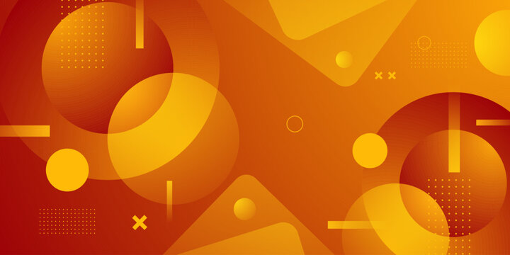 Abstract geometric background with gradient orange color element design. Simple and trendy circle and square shapes papercut style concept.