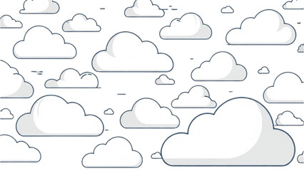 A serene and minimalist seamless pattern of various fluffy white clouds floating across a light, airy sky background, ideal for digital design