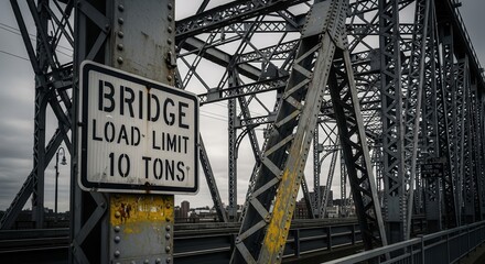 Industrial Bridge Structure Against Cloudy Sky, Concrete Supports Signifying Strength