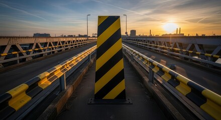 Industrial Bridge with Striking Signal Structure Under a Dramatic Sunset Sky