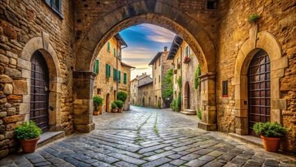 Obraz premium Arched stone pavement leading to the town square