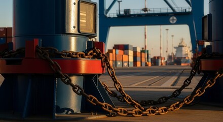 Industrial Chains Secure Massive Construction Elements at a Busy International Port