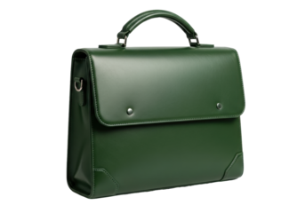 Isolated green business briefcase with handle for modern men and women, professional style