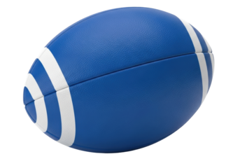 Isolated blue and white rugby ball. Sporting equipment for exercise and game sports indoors