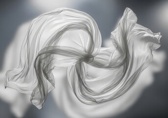 Flowing white sheer fabric on a gradient background creating elegant movement