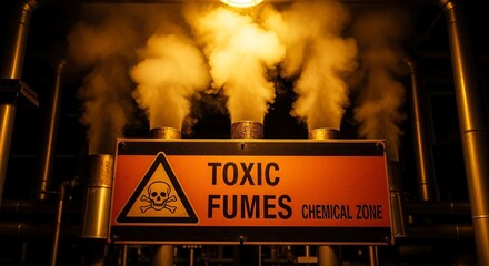 Industrial Warning Sign Depicting Toxic Fumes and Hazardous Chemical Emissions