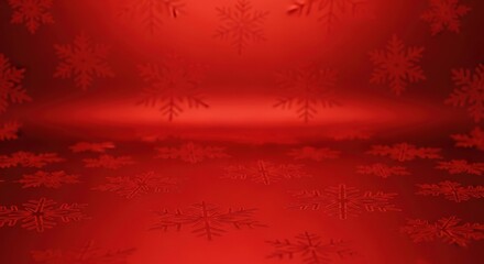 Festive Red Christmas Background with Snowflake Patterns and Subtle Reflections