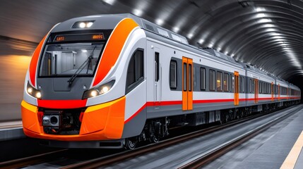 Naklejka premium High speed passenger train moving fast through a tunnel