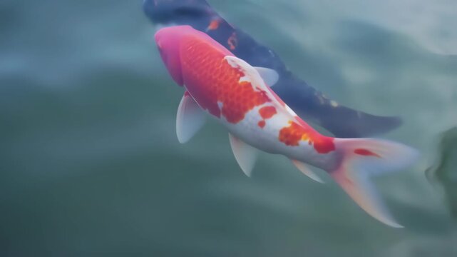 Two Colorful Koi Fish Swimming Gracefully in a Pond.