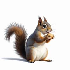 Obraz premium Adorable squirrel holding a nut in its paw while sitting isolated on white background