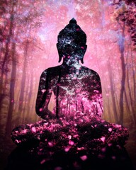 Serene Buddha Silhouette with Enchanted Forest Background