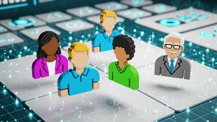 Diverse team collaborating around digital interface - Powered by Adobe