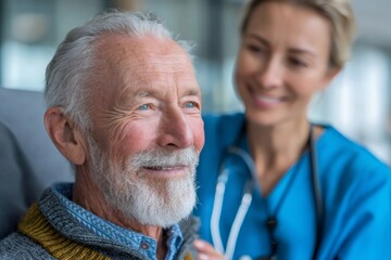 Elderly man receiving compassionate care from nurse