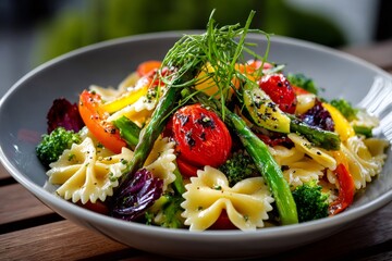 Farfalle pasta salad with fresh roasted vegetables