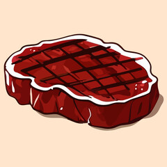 Delicious Grilled Steak Illustration with Barbecue Grill Marks for Food Enthusiasts