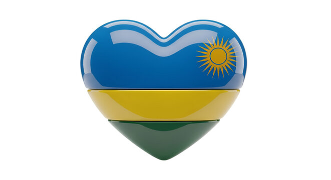 Rwanda Flag Heart: A vibrant heart-shaped emblem, meticulously crafted to represent the essence of Rwanda. The design pays homage to the nation's flag, and the core message is love.