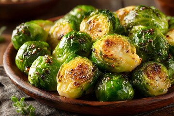 Roasted brussels sprouts serving healthy cooked vegetables