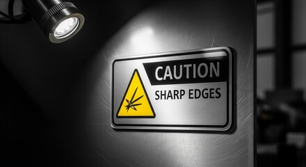 Industrial Warning Sign Highlighted, Presenting Caution Against Sharp Edges, Safety First Always