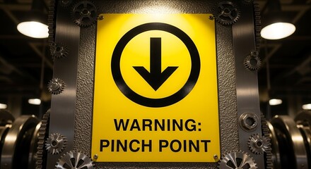 Industrial Warning Sign: Pinch Point Hazard in Manufacturing Environment