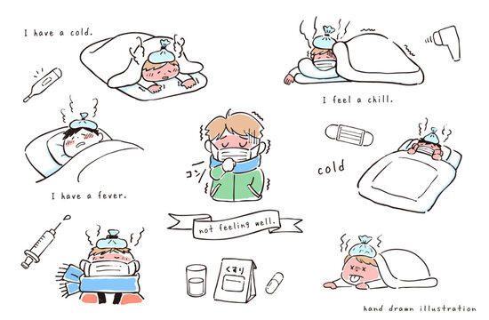 風邪で体調悪い人のイラストセット