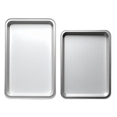 Two Empty Silver Baking Sheets Side By Side isolated on transparent background. PNG die-cut for advertising