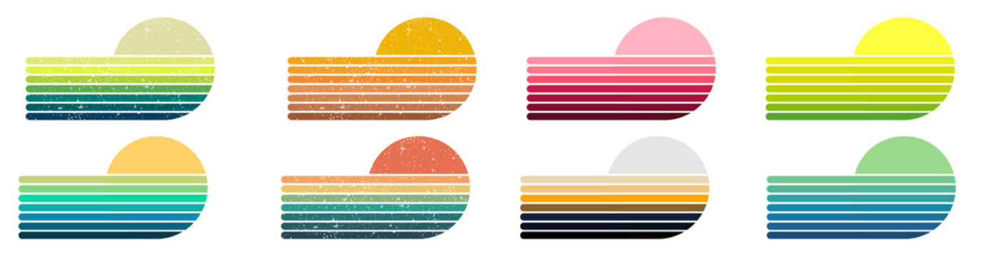 Collection of vector illustration icon set with speech bubble sign design on the beach Surfboard Sunset Vintage Grunge