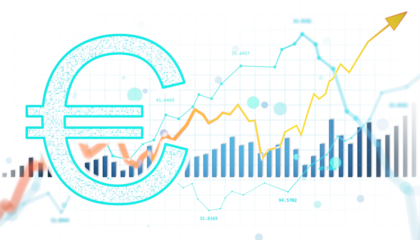 Euro currency symbol with financial chart, modern graphic style on white background. Concept of digital market, investment and growth. 3D Rendering