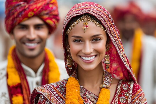 Bride and groom celebrating a traditional indian wedding - Powered by Adobe