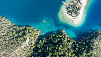 Aerial perspective of Blue Lagoon highlighting its unique shape and turquoise colors