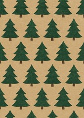 Patterned evergreen trees on kraft.
