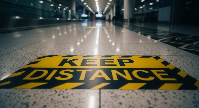 Maintaining Physical Separation: A Sign Reinforcing Social Distancing Protocols At A Public Terminal