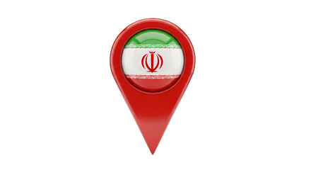Iran Map Pin: A vibrant red map pin displaying the national flag, inviting viewers to explore the geographical significance and cultural richness of Iran.