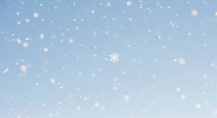 Light blue winter background with delicate falling snowflakes, clean seasonal backdrop for Christmas designs