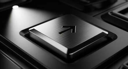 Metallic Arrow Button Illuminated Under a Spot Light in a Modern, Abstract Style