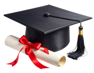 Academic Graduation Cap and Diploma PNG – Education Concept