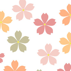 Pastel colored floral pattern with pink orange and green flowers on a white background in a seamless design
