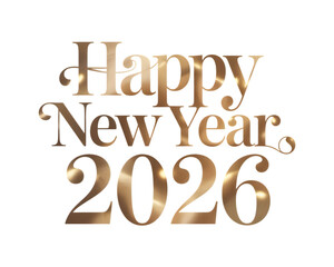 Elegant Gold &ldquo;Happy New Year 2026&rdquo; Typography with Metallic Shimmer