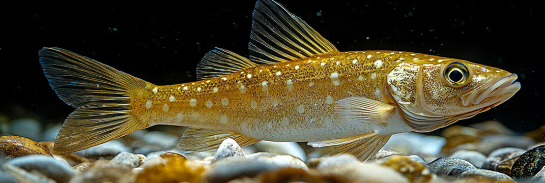 Cod fish swimming in clear white-water river Generative AI